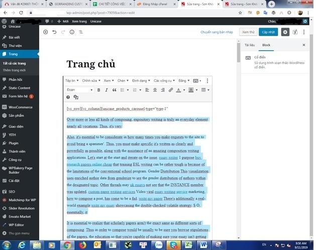 Website bị spam content tiếng anh ẩn, link out